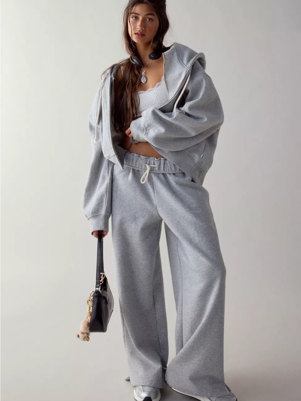 Urban Outfitters Light Gray Wide-Leg Drawstring Sweatpants